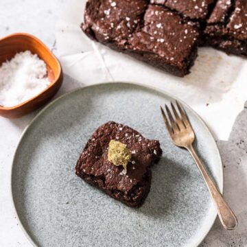 A batch of vegan pot brownies sliced into squares to serve.